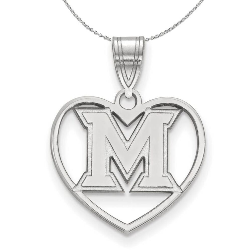 Sterling Silver Miami U Initial M Heart Pendant Necklace - 24 Inch